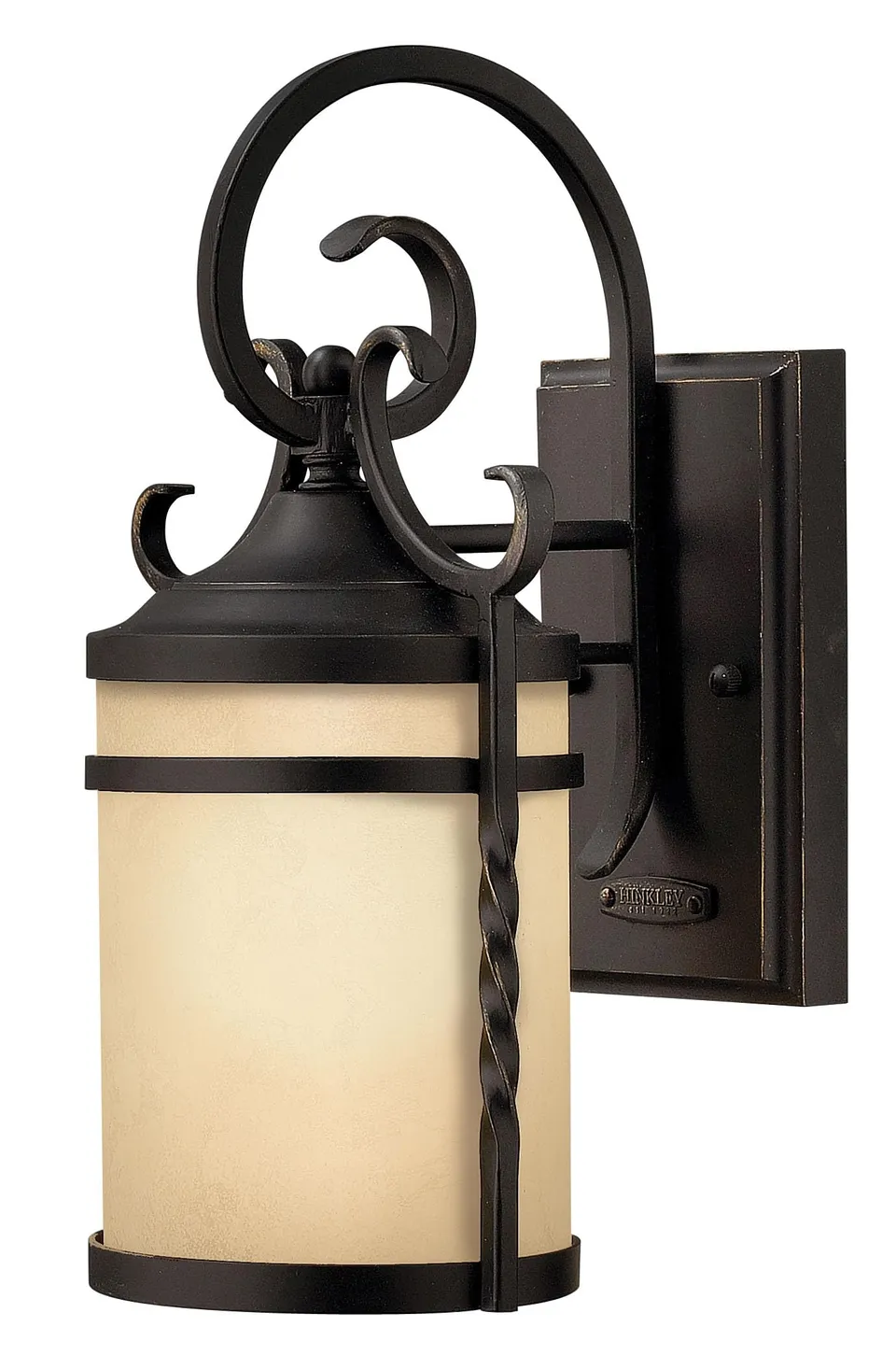 hinkley-casa-1144ol-outdoor-wall-light-olde-black-finish-etched-amber-glass-trad image 1