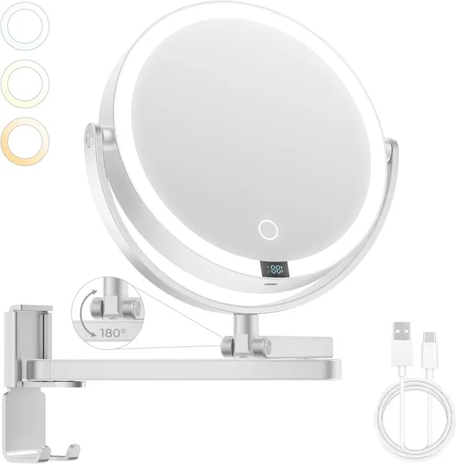 brightown-4000mah-rechargeable-wall-mounted-lighted-makeup-mirror-3-color-lights image 1
