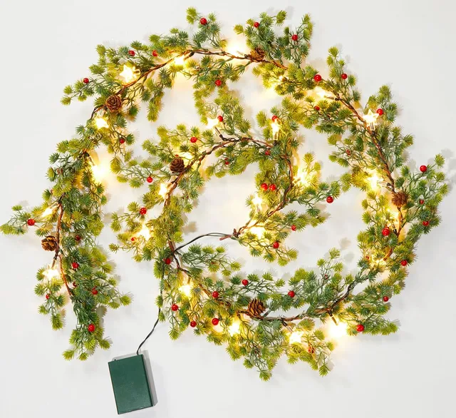 brightown-6ft-battery-operated-christmas-garland-with-20-led-lights-snow-flocked image 1