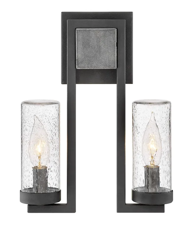 hinkley-sawyer-2-light-led-outdoor-wall-lantern-aged-zinc-distressed-black-clear image 1