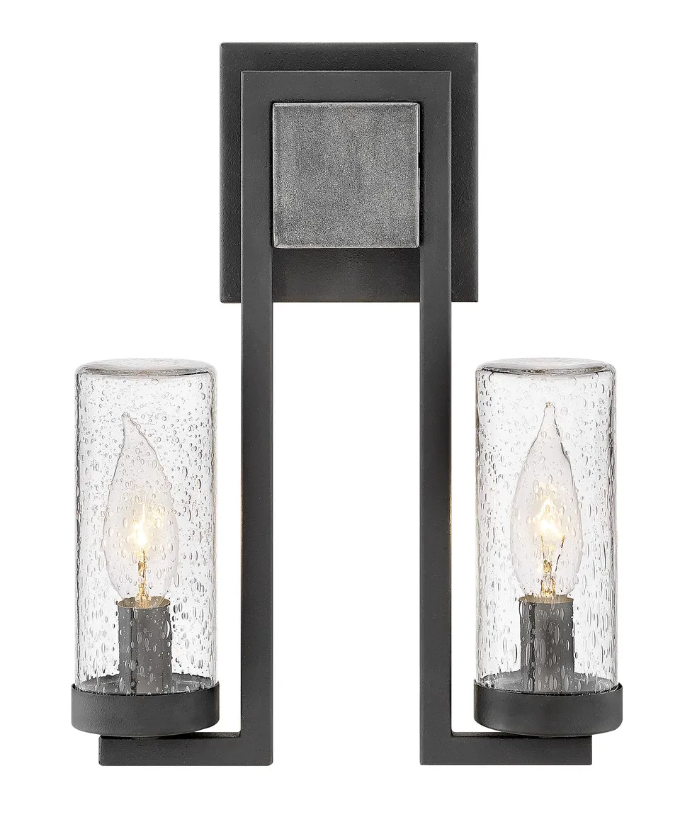 hinkley-sawyer-2-light-led-outdoor-wall-lantern-aged-zinc-distressed-black-clear image 1
