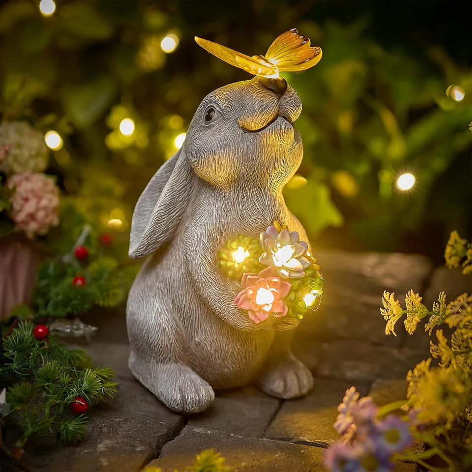 brightown-solar-powered-rabbit-statue-with-butterfly-and-flower-lights-garden-d- image 1