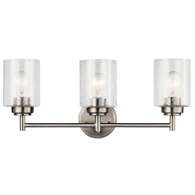 Kichler Winslow 45886NI 21.5" 3-Light Brushed Nickel Transitional Vanity Light with Clear Seeded Glass