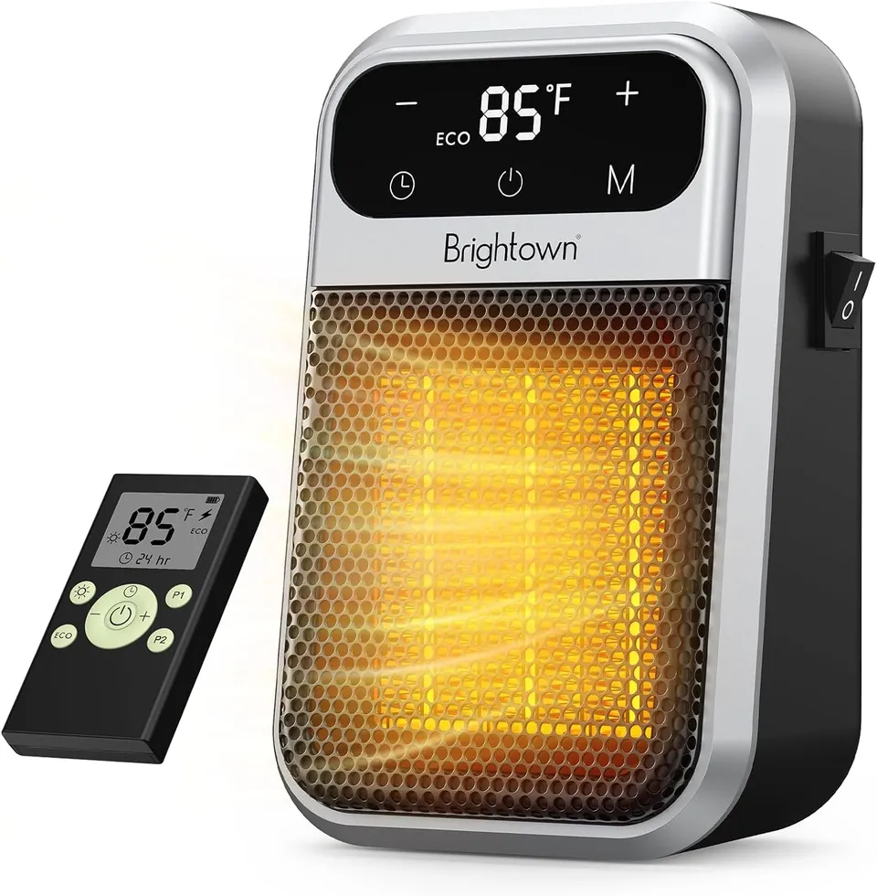 brightown-800w-plug-in-heater-with-remote-outlet-space-heater-with-touch-led-dis image 1