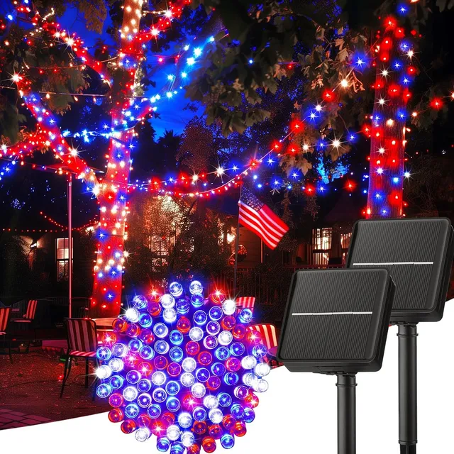brightown-2-pack-solar-red-white-blue-string-lights-100-led-40ft-each image 1