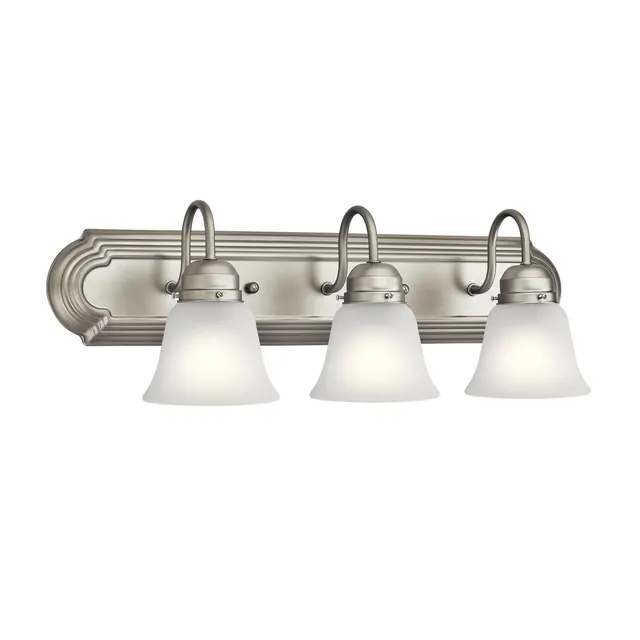 Kichler 5337NIS 3-Light Bathroom Vanity Light, Brushed Nickel, Clear Satin Etched Glass, 24" Width