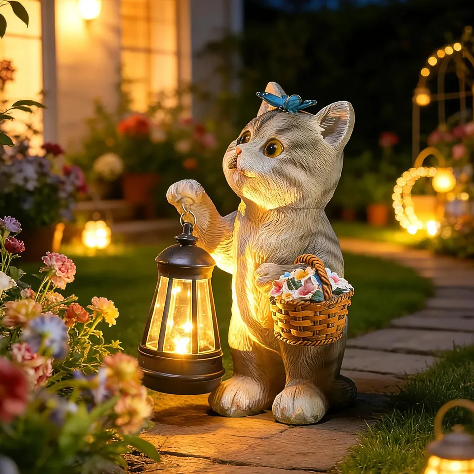 brightown-solar-powered-cat-statue-with-lantern-light-flower-basket-for-garden-b image 1