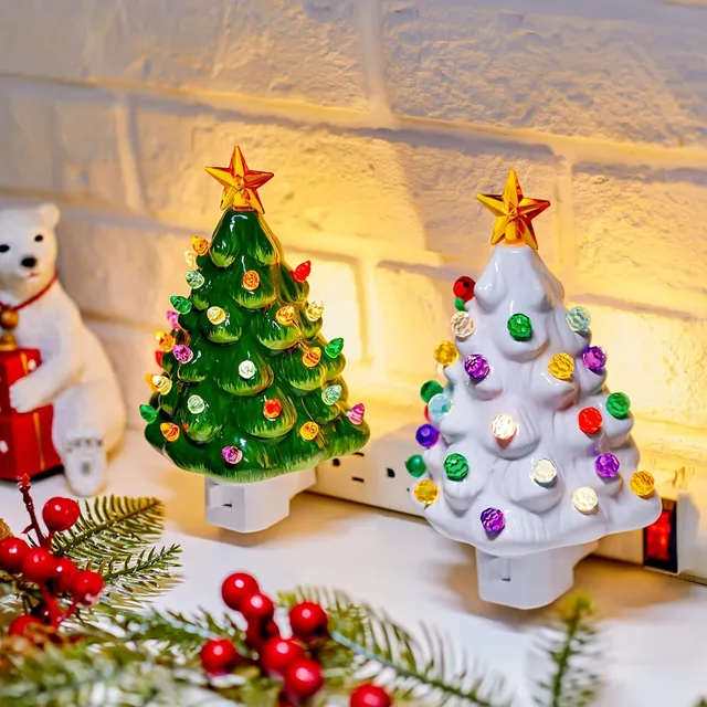 brightown-2-pack-6-decorative-ceramic-christmas-tree-night-light-with-glossy-fin image 1