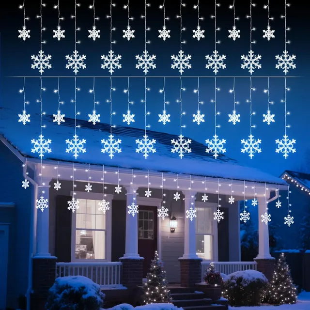 brightown-13ft-192-led-snowflake-icicle-lights-with-16-drops-for-christmas-roof- image 1