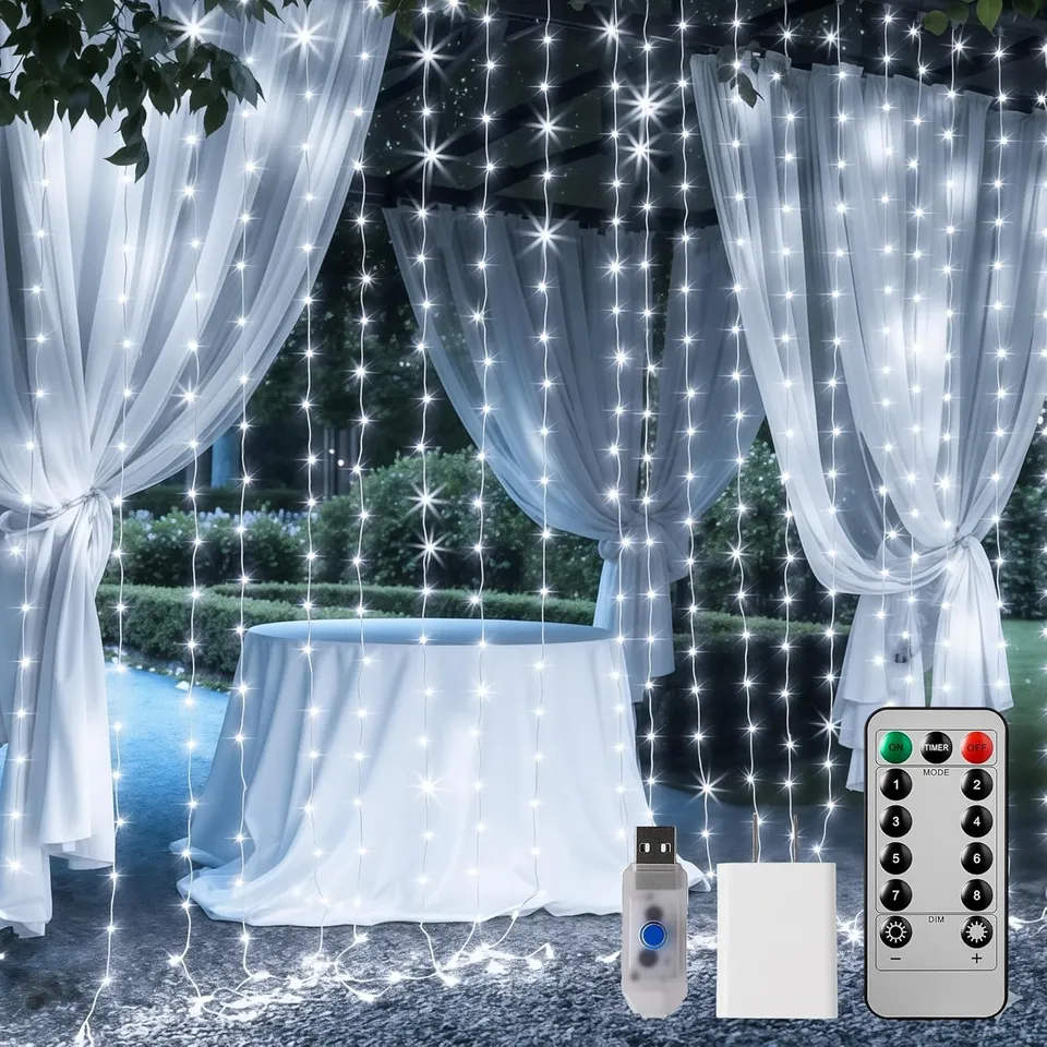 brightown-300-led-9-8-ft-usb-plug-in-curtain-fairy-lights-with-remote-usb-adapte image 1