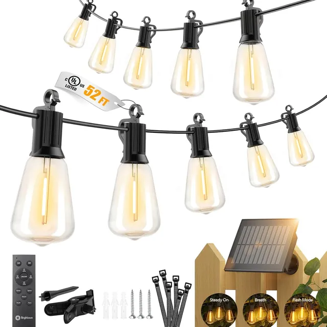 brightown-52ft-15-1-led-shatterproof-bulbs-solar-string-lights-outdoor image 1