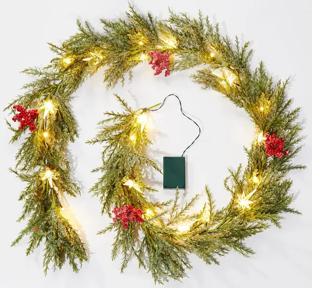 brightown-6ft-battery-operated-christmas-garland-with-20-led-pre-lit-pine-leaves image 1