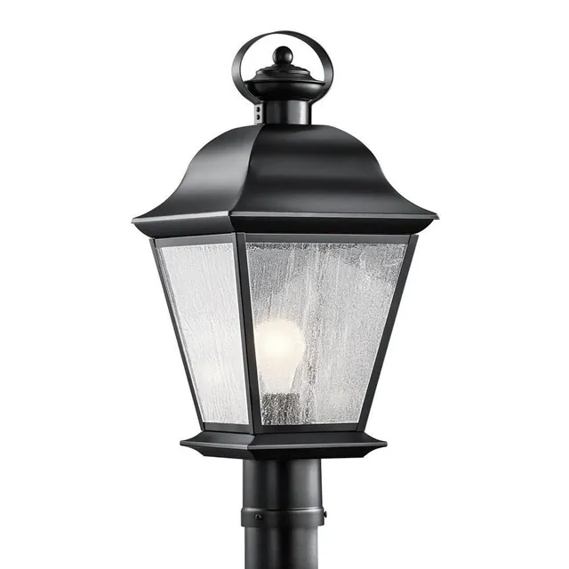 kichler-mount-vernon-outdoor-post-light-black-clear-seeded-glass-9909bk image 1