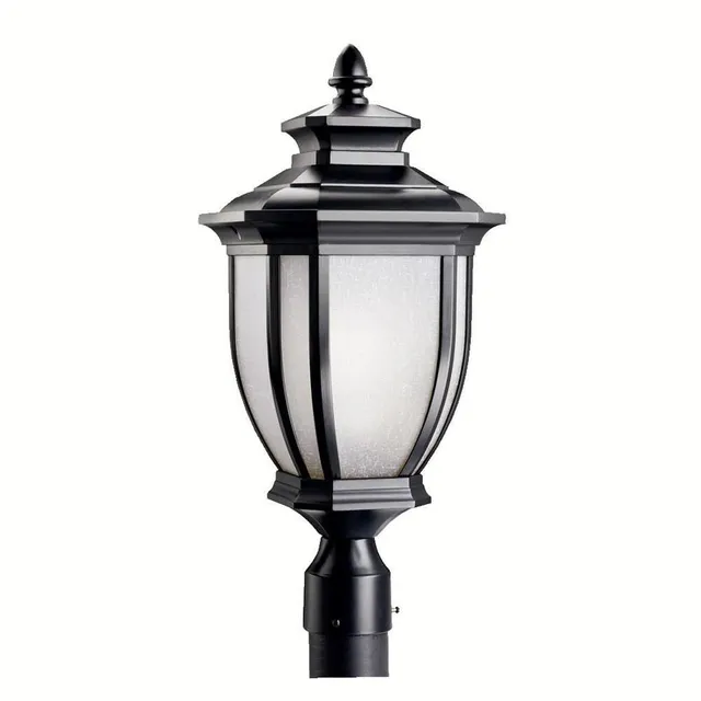 kichler-salisbury-9938bk-1-light-outdoor-post-light-black-with-white-linen-glass image 1