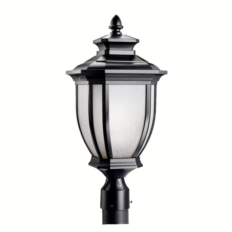 kichler-salisbury-9938bk-1-light-outdoor-post-light-black-with-white-linen-glass image 1