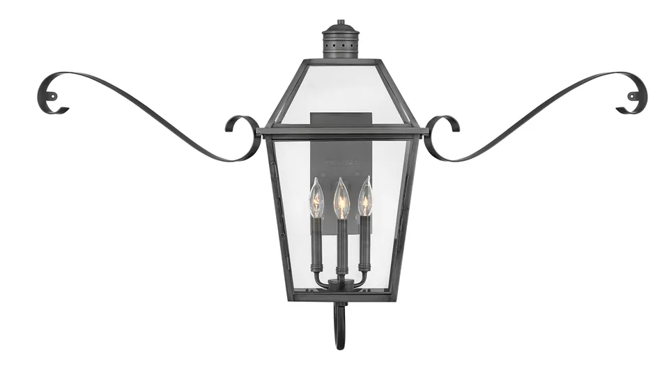 hinkley-nouvelle-3-light-outdoor-medium-wall-lantern-with-scroll-blackened-brass image 1