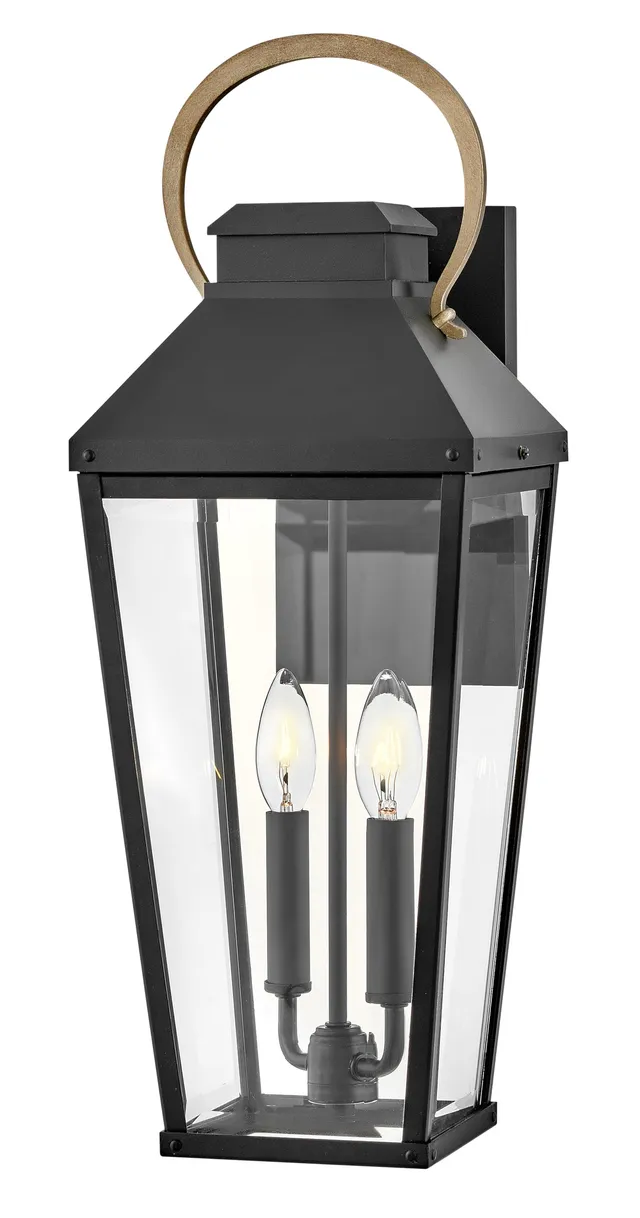 hinkley-dawson-large-wall-mount-outdoor-lantern-aluminum-clear-beveled-glass-tap image 1