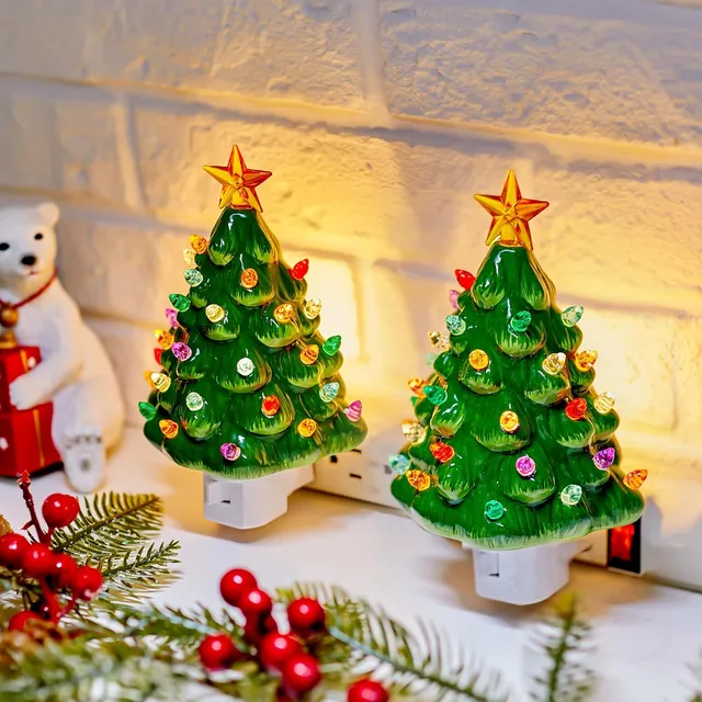 brightown-vintage-christmas-6-ceramic-tree-night-light-2-pack-with-star-topper-g image 1