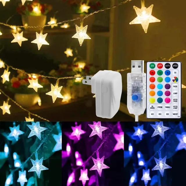brightown-33ft-plug-in-100-led-17-color-changing-star-string-lights-with-remote- image 1