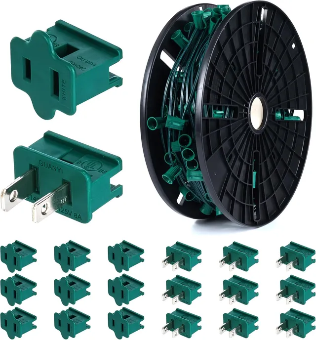 brightown-commercial-250ft-c9-christmas-light-sockets-on-spool-12-spacing-green- image 1