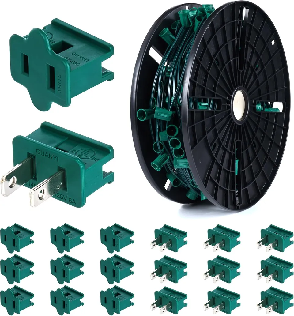 brightown-commercial-250ft-c9-christmas-light-sockets-on-spool-12-spacing-green- image 1