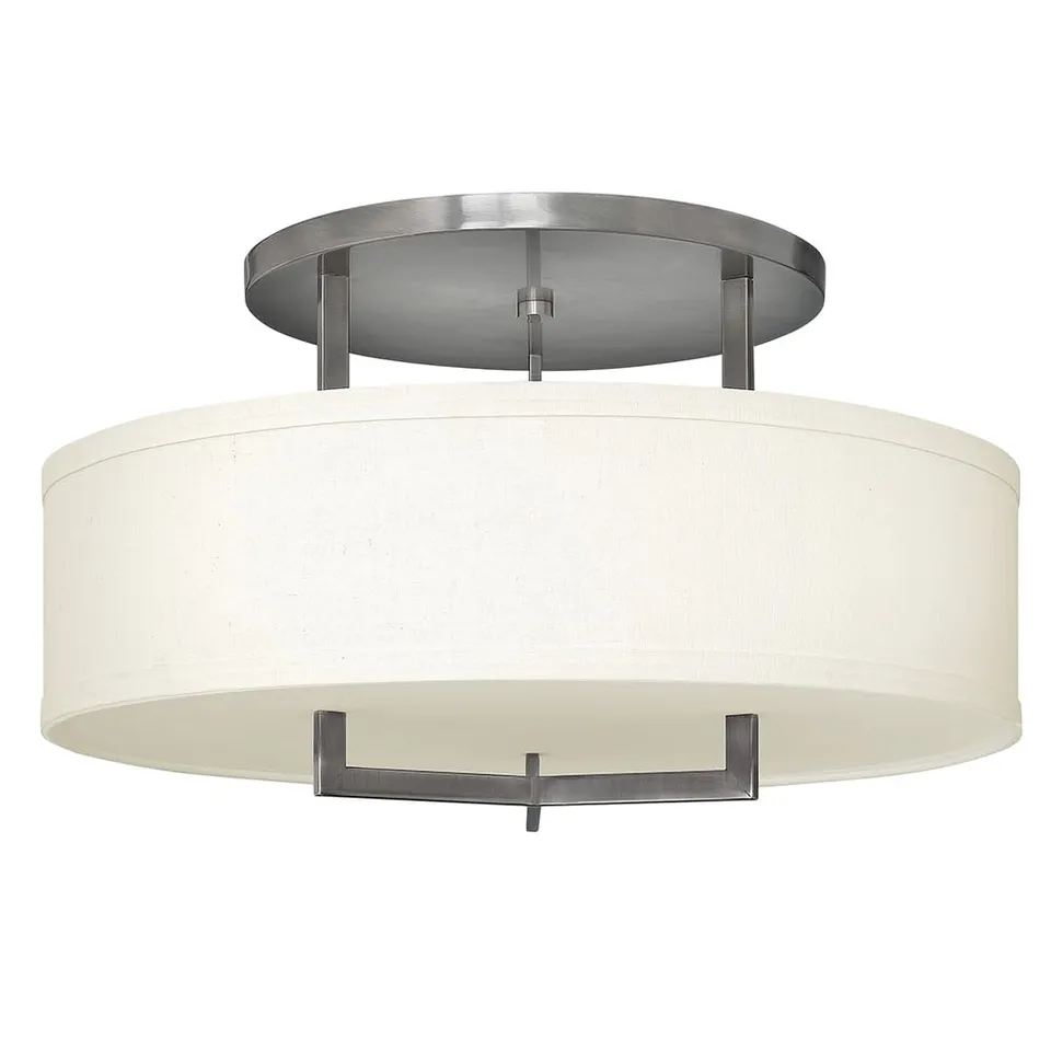 hinkley-hampton-semi-flush-mount-light-antique-nickel-off-white-linen-drum-shade image 1