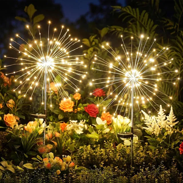 brightown-2-pack-150-led-firework-solar-powered-stake-lights-garden-yard-pathway image 1