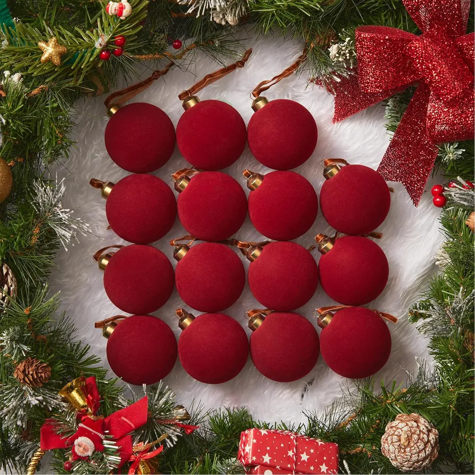 brightown-15-pack-3-15-inch-red-velvet-christmas-ball-ornaments image 1