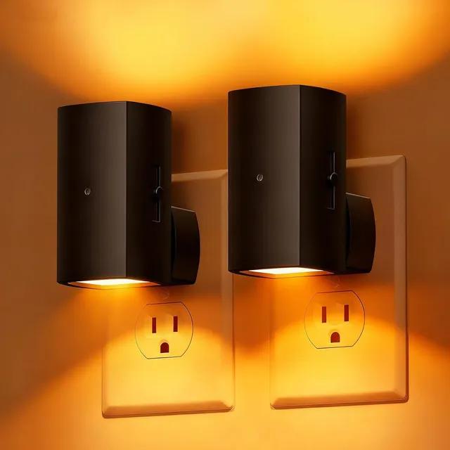 brightown-2-pack-black-plug-in-night-lights-with-rotating-plug-light-sensor-for- image 1