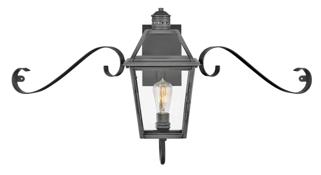 hinkley-nouvelle-one-light-outdoor-small-wall-lantern-with-scroll-blackened-bras image 1