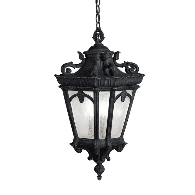 kichler-tournai-3-light-outdoor-pendant-textured-black-clear-seeded-glass-9855bk image 1
