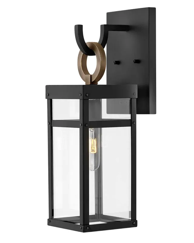 hinkley-porter-medium-outdoor-wall-mount-lantern-with-led-bulb-black-and-burnish image 1