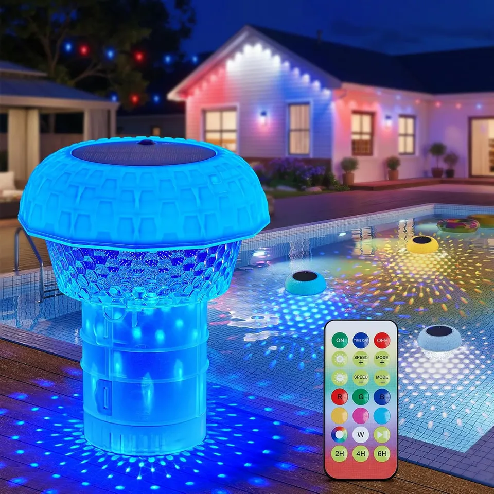 brightown-2-in-1-solar-powered-rgbww-floating-pool-lights-with-chlorine-floater- image 1