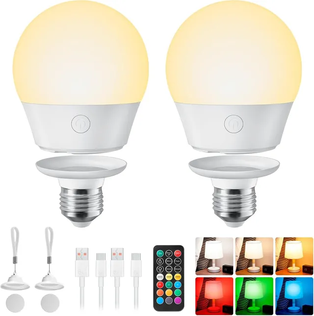 brightown-2-pack-e26-rechargeable-backup-light-bulb-with-remote-for-sconces-lamp image 1