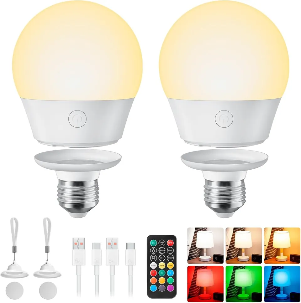 brightown-2-pack-e26-rechargeable-backup-light-bulb-with-remote-for-sconces-lamp image 1