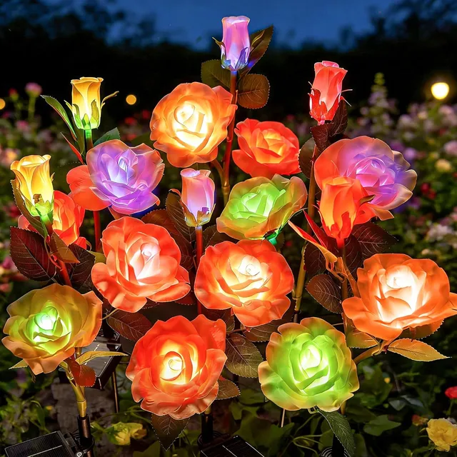 brightown-4-pack-realistic-rose-solar-garden-pathway-lights-with-7-color-changin image 1
