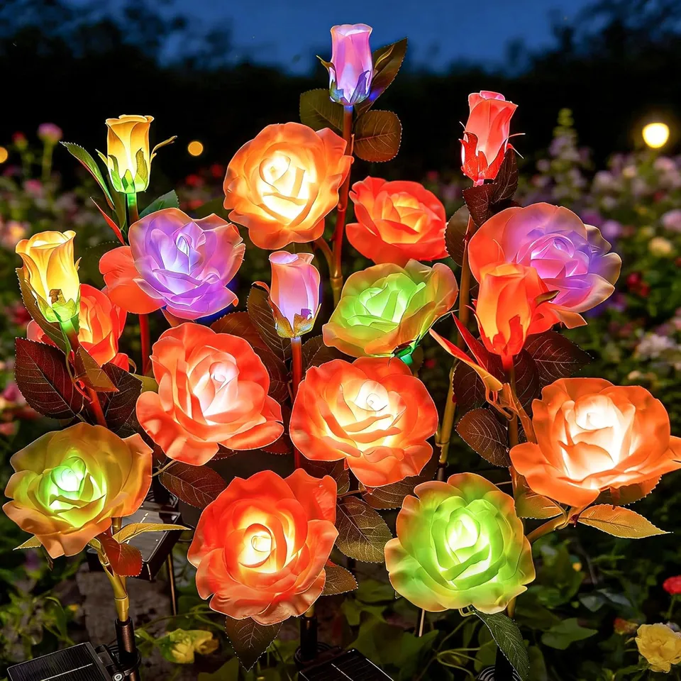 brightown-4-pack-realistic-rose-solar-garden-pathway-lights-with-7-color-changin image 1
