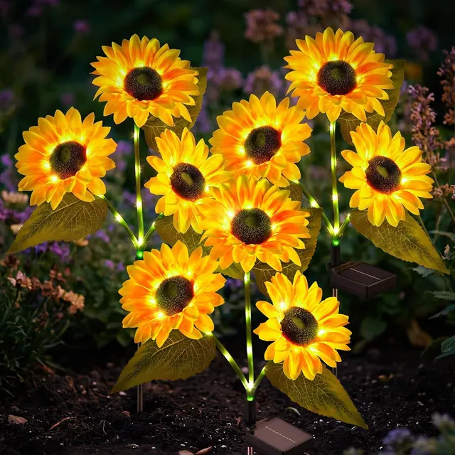 brightown-3-pack-solar-powered-sunflower-stake-lights-with-42-warm-white-leds-fo image 1