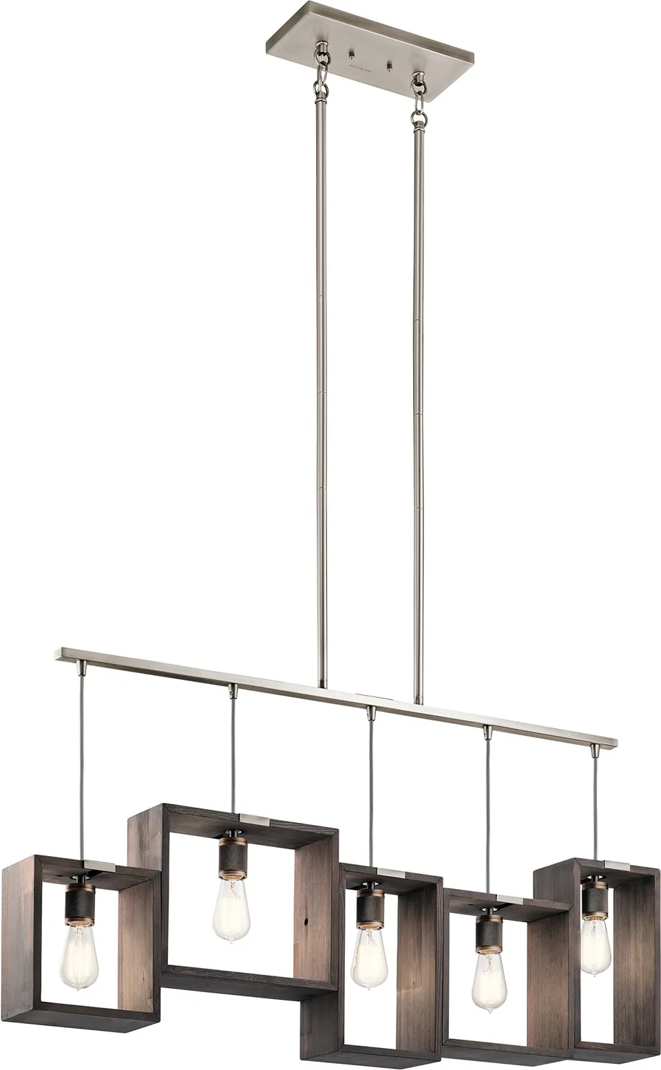 kichler-44216clp-industrial-frames-5-light-rustic-linear-chandelier-reclaimed-wo image 1