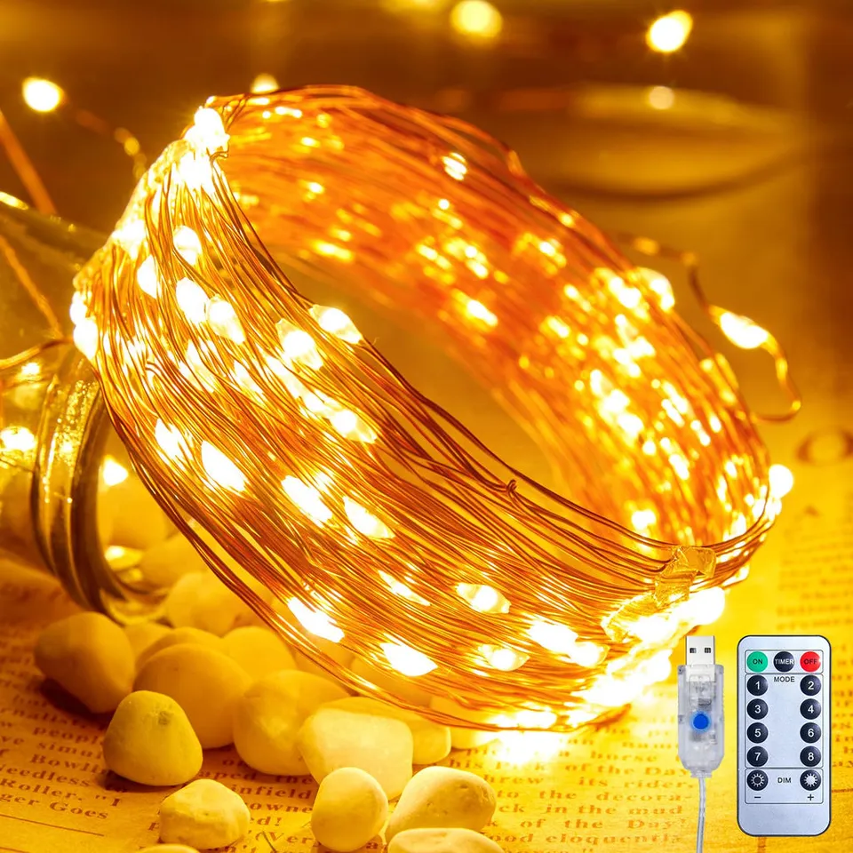 brightown-33ft-usb-fairy-lights-100-led-copper-wire-with-remote-timer image 1