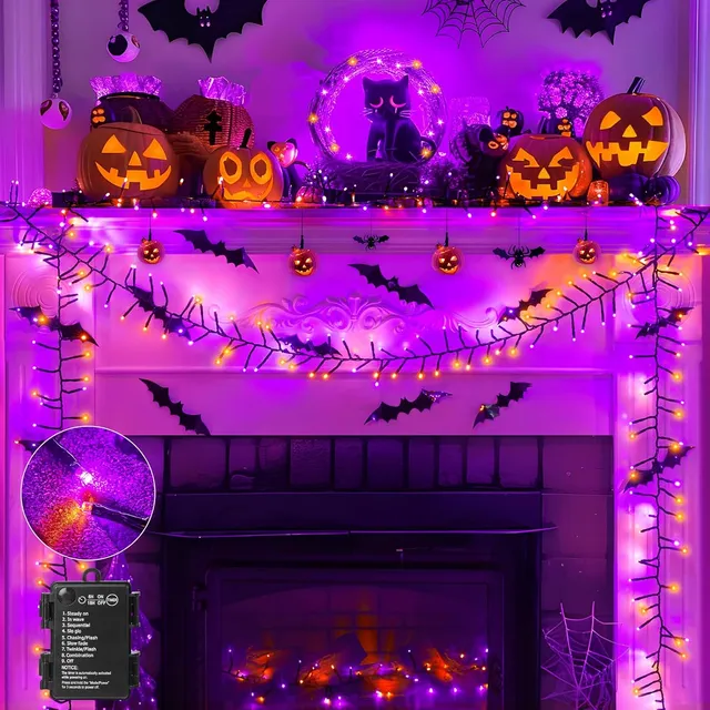 brightown-10ft-120-led-halloween-string-lights-battery-operated-orange-purple-8- image 1