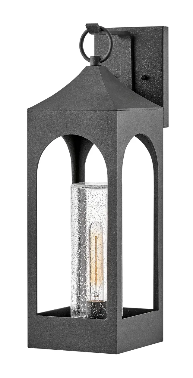 hinkley-amina-large-wall-mount-outdoor-lantern-distressed-zinc-finish-clear-seed image 1