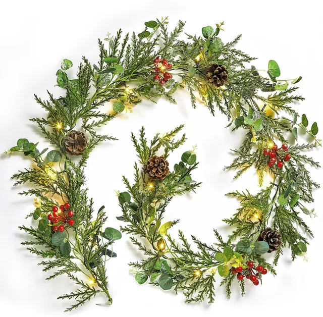 brightown-2-pack-6ft-pre-lit-battery-operated-christmas-garland-with-pine-cones- image 1