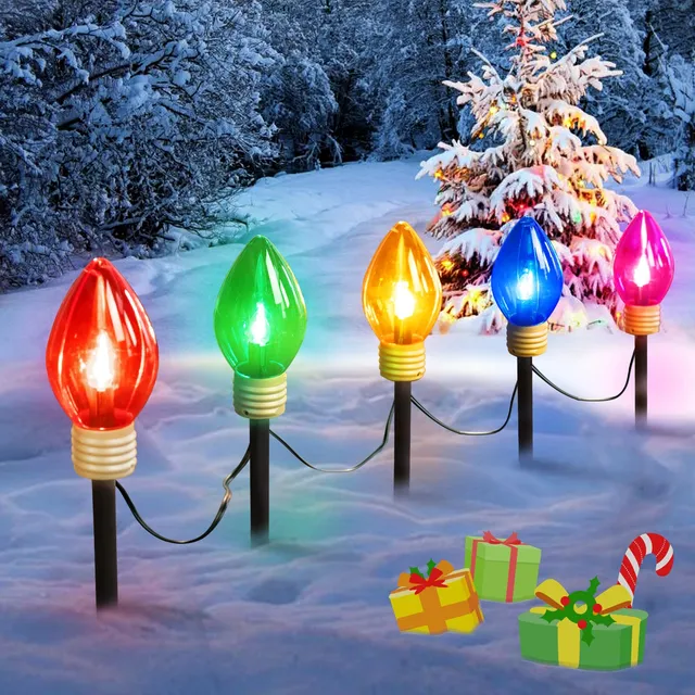 brightown-jumbo-c9-pathway-lights-with-c7-incandescent-bulbs-on-green-wire-multi image 1
