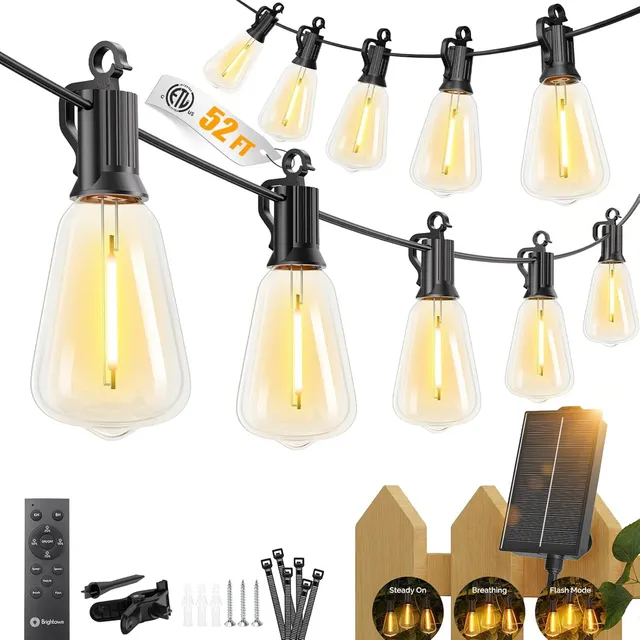 brightown-52ft-solar-powered-st38-15-1-shatterproof-led-string-lights-remote-3-m image 1