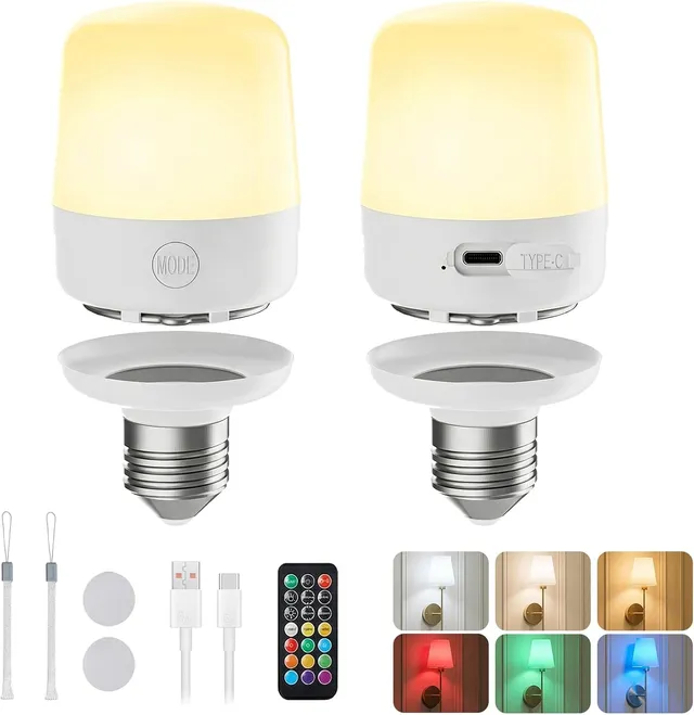 brightown-2-pack-e26-rechargeable-2300mah-light-bulbs-with-remote-timer-12-color image 1