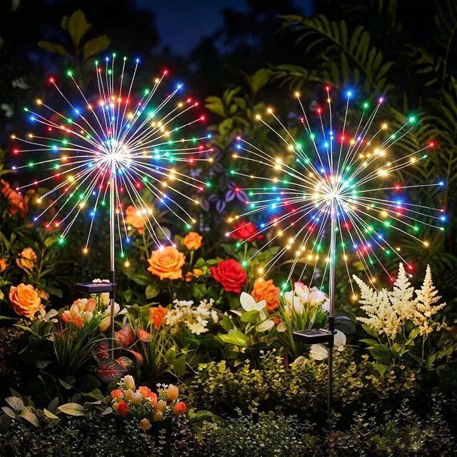 brightown-2-pack-solar-firework-stake-lights-180-led-8-modes-red-yellow-blue-gre image 1