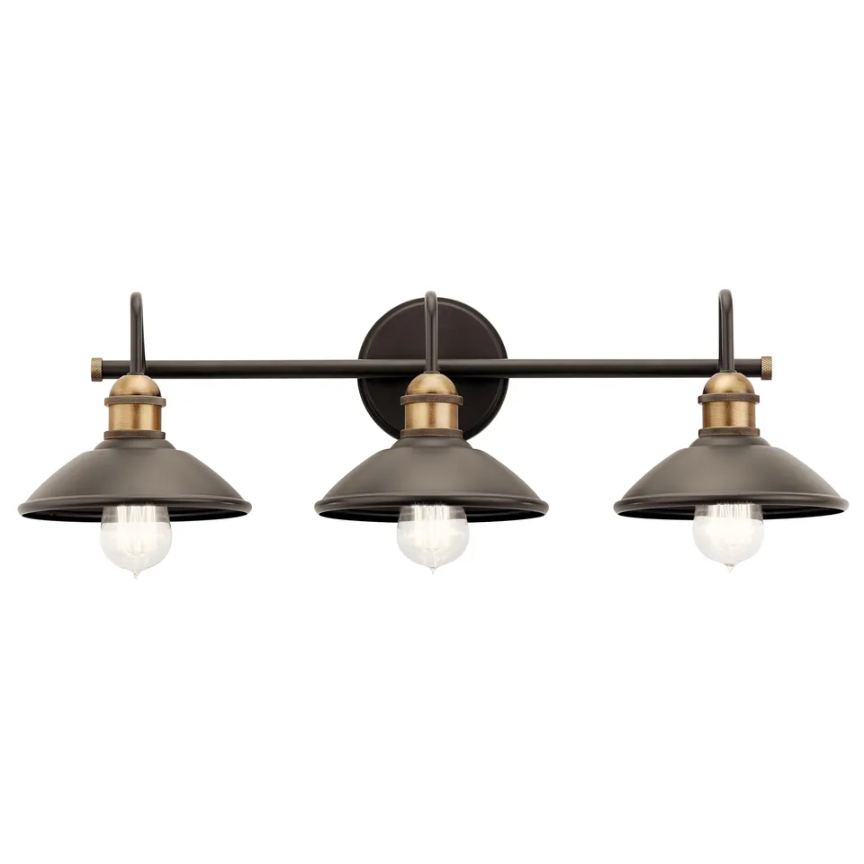 kichler-clyde-3-light-industrial-vanity-light-in-olde-bronze-with-globe-shades image 1