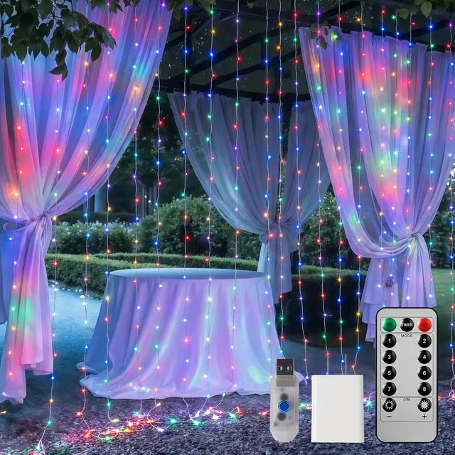 brightown-300-led-9-8ft-usb-plug-in-curtain-fairy-lights-with-remote-usb-adapter image 1