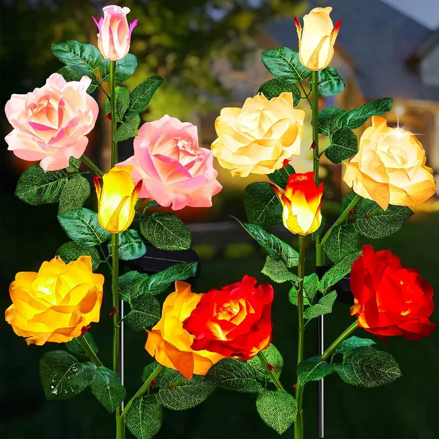 brightown-4-pack-realistic-multicolor-rose-solar-garden-pathway-lights-with-warm image 1